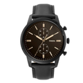 Fossil Townsman Black Leather Strap Black Dial Chronograph Quartz Watch for Gents - FS5585