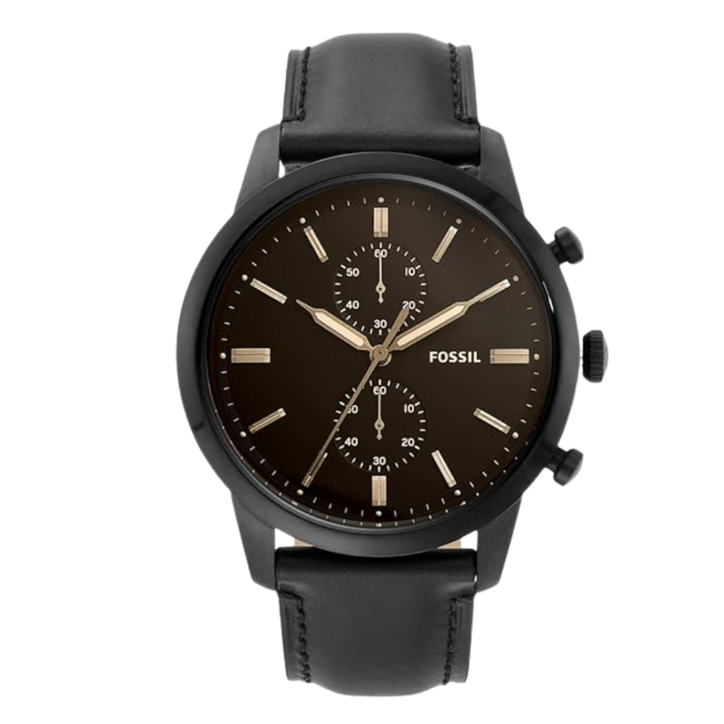Fossil Townsman Black Leather Strap Black Dial Chronograph Quartz Watch for Gents - FS5585