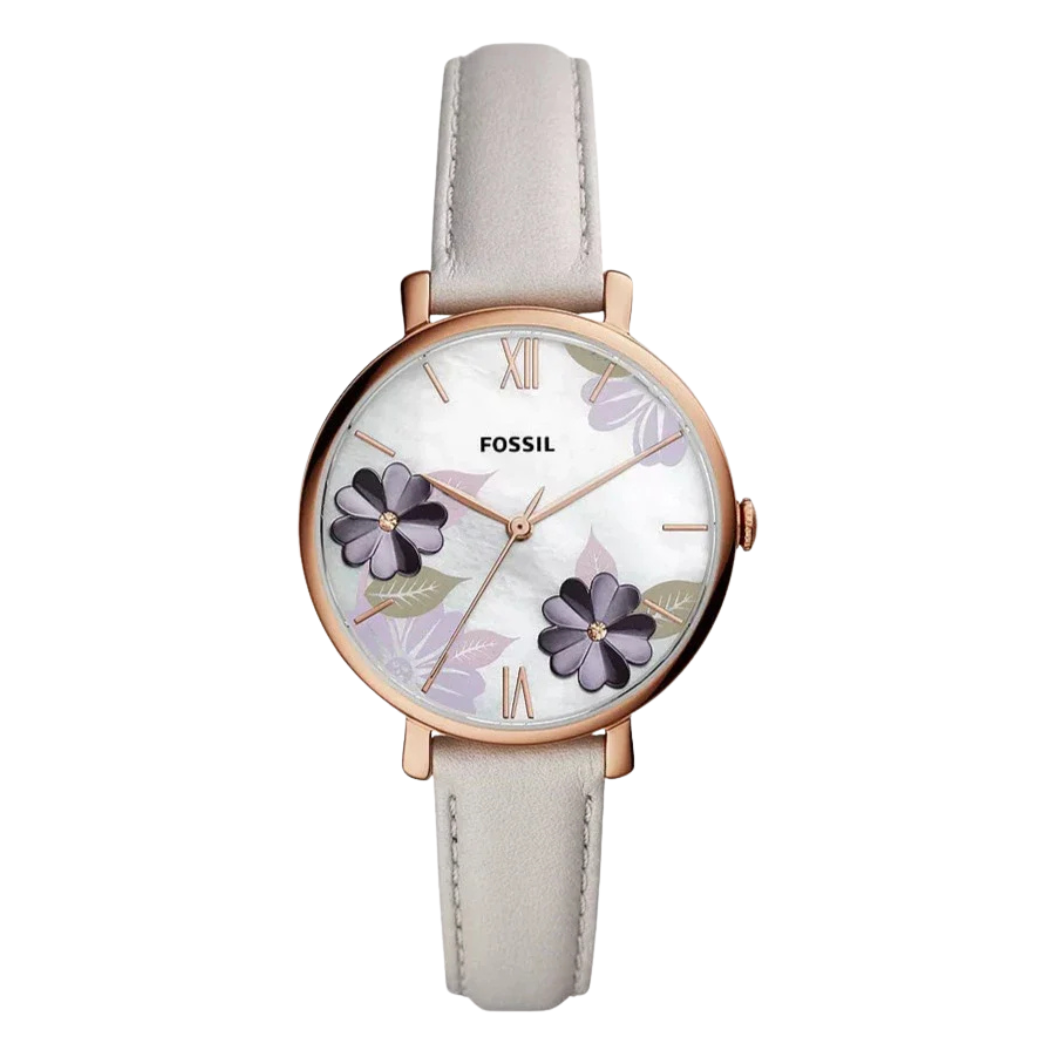 Fossil Jacqueline Mineral Grey Leather Strap White Dial Quartz Watch for Ladies - ES4672