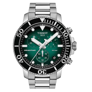 Tissot Seastar 100 Silver Stainless Steel Graded Green Dial Chronograph Quartz Watch for Men's - T120.417.11.091.01
