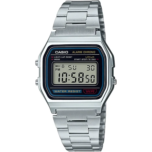 Casio Silver Stainless Steel Black Dial Quartz Watch for Gents - A-158WA-1DF