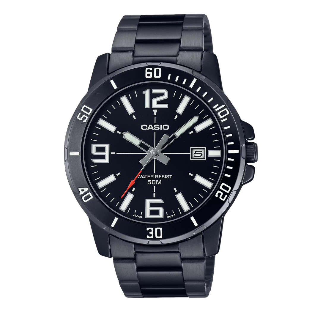 Casio Black Stainless Steel Black Dial Quartz Watch for Gents - MTP-VD01B-1BVUDF(AG)