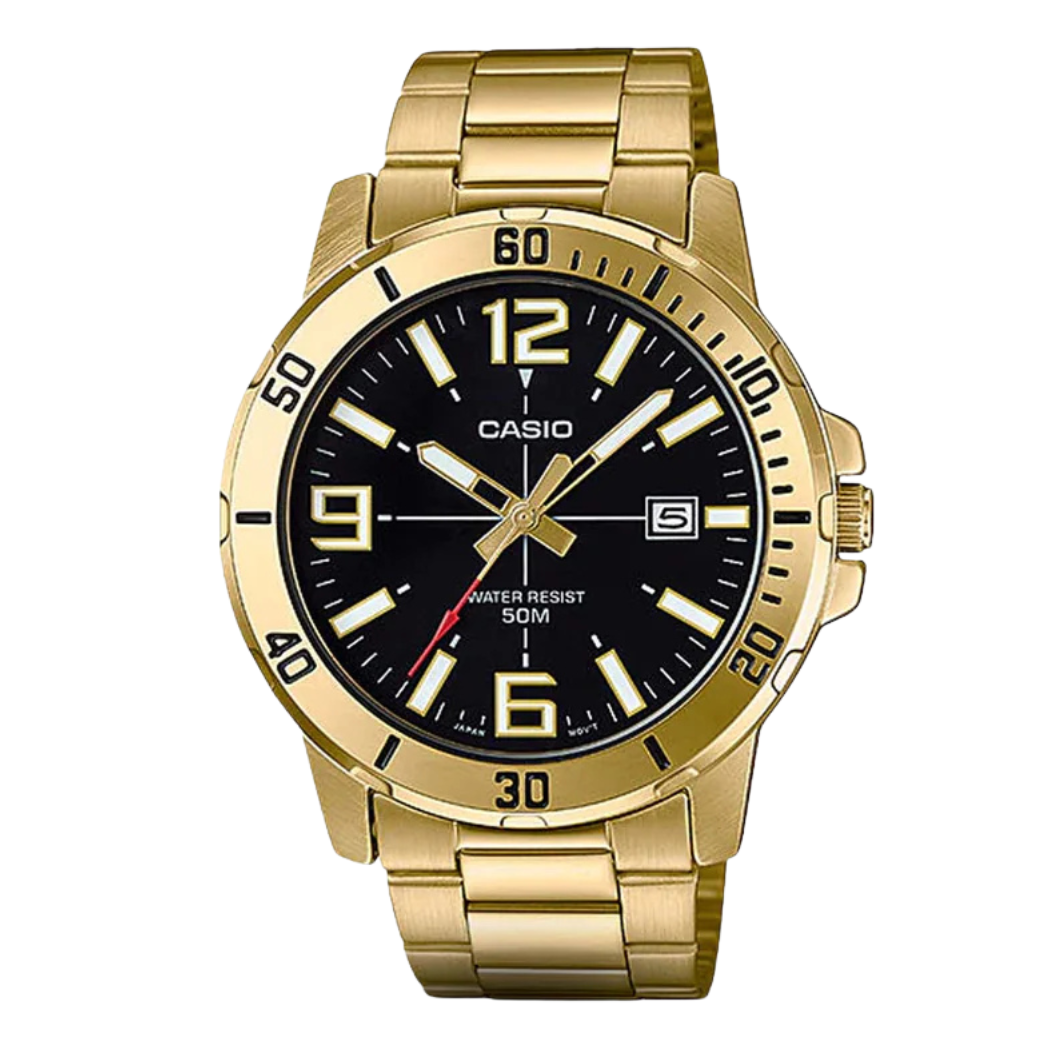 Casio Gold Stainless Steel Black Dial Quartz Watch for Gents - MTP-VD01G-1BVUDF(AG)