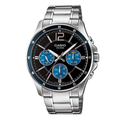 Casio Silver Stainless Steel Black Dial Chronograph Quartz Watch for Gents - MTP-1374D-2AVDF(AG)