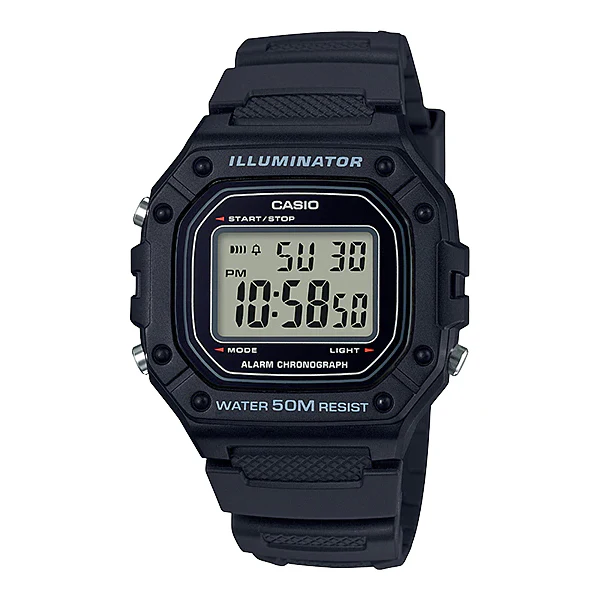 Casio Black Resin Strap Black Dial Quartz Watch for Gents - W-218H-1AVDF