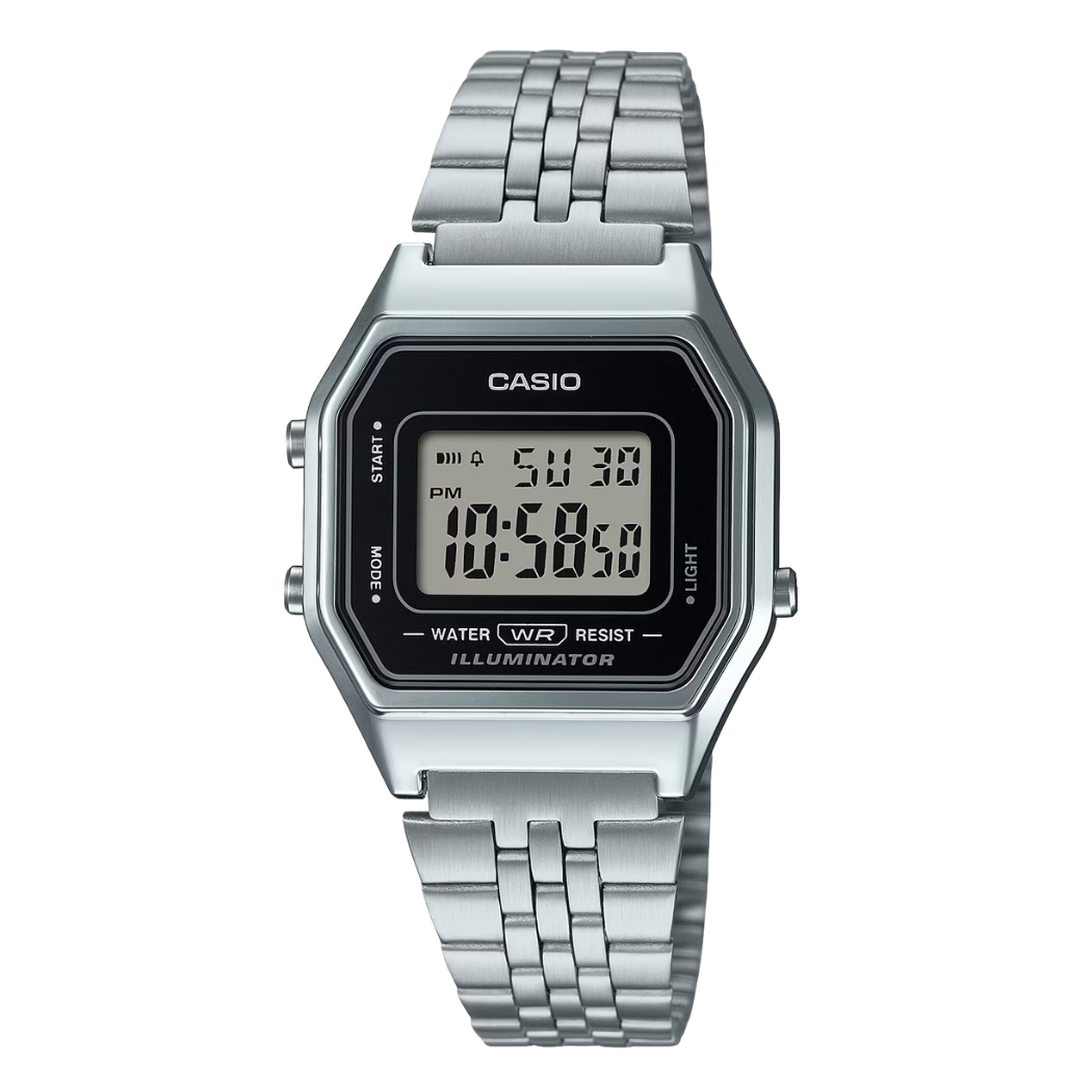 Casio Silver Stainless Steel Black Dial Quartz Watch for Ladies - Casio LA-680WA-1DF(AG)