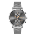 HUGO BOSS Integrity Silver Mesh Bracelet Black Dial Chronograph Quartz Watch for Gents - 1513807