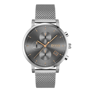 HUGO BOSS Integrity Silver Mesh Bracelet Black Dial Chronograph Quartz Watch for Gents - 1513807