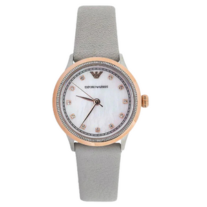 EMPORIO ARMANI Alpha Grey Leather Strap Mother Of Pearl Dial Quartz Watch for Ladies - AR1964