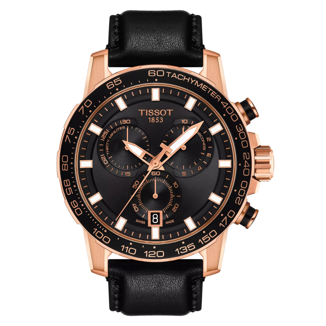 Tissot Supersport Black Leather Strap Black Dial Chronograph Quartz Watch for Men's - T125.617.36.051.00