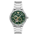 EMPORIO ARMANI Mario Silver Stainless Steel Green Dial Automatic Watch for Gents - AR60053