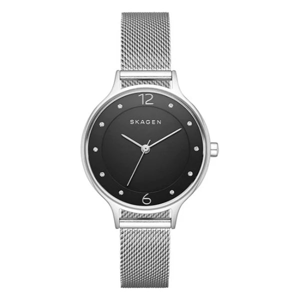 Skagen Anita Silver Mesh Bracelet Black Dial Quartz Watch for Ladies - SKW 2473
