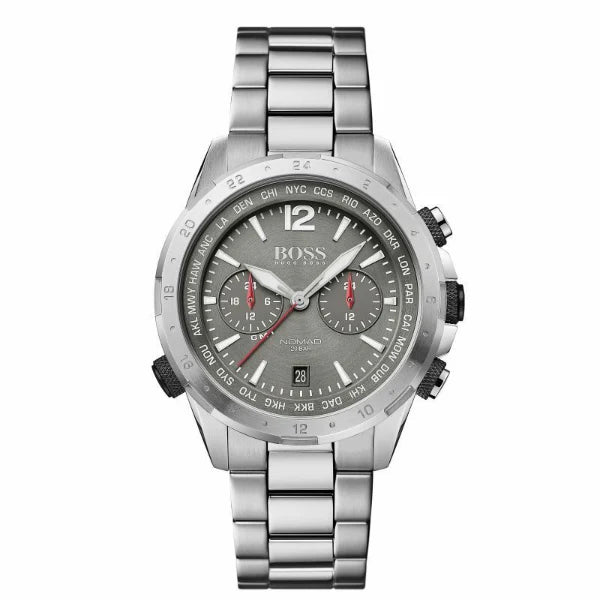 HUGO BOSS Nomad Silver Stainless Steel Grey Dial Chronograph Quartz Watch for Gents - 1513774