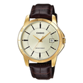 Casio Brown Leather Strap Gold Dial Quartz Watch for Gents - Casio MTP-V004GL-9AUDF AG