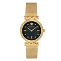 Versace Meander Gold Mesh Bracelet Black Dial Quartz Watch for Ladies - VELW00720