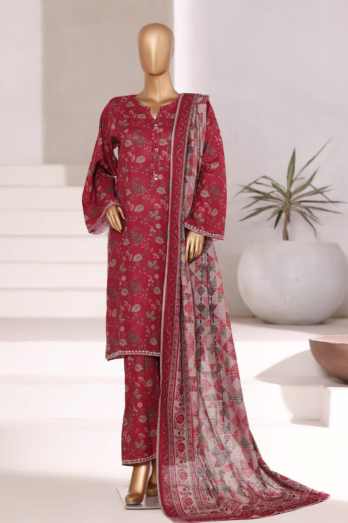 Sada Bahar Stitched 3 Piece Emb Khaddar Fall Collection'2025-EMB-6843-Maroon