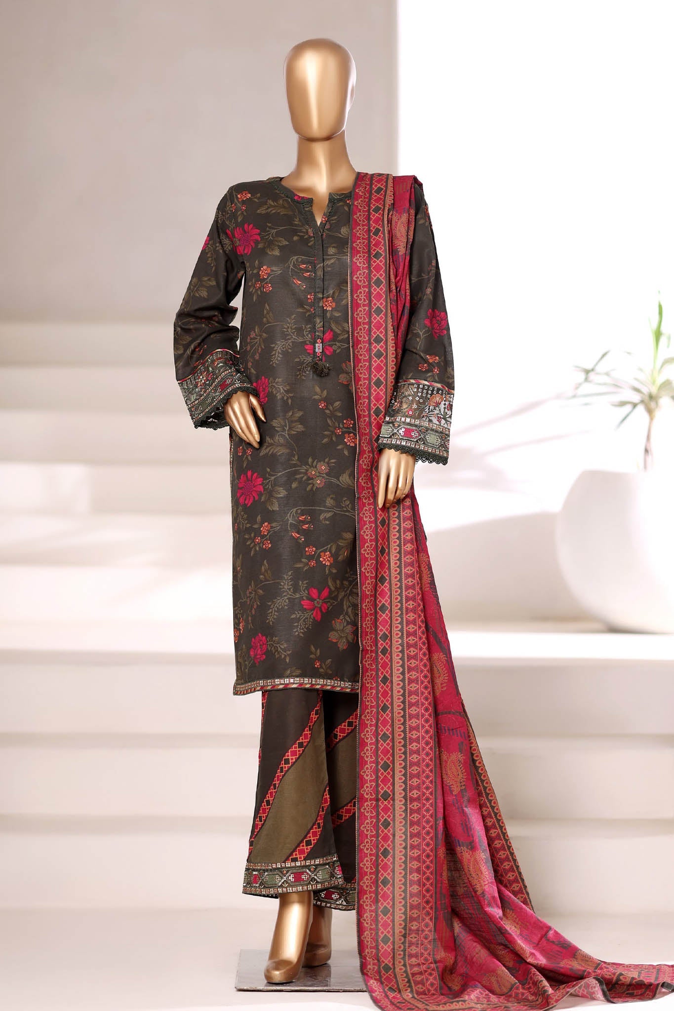 Malika By Sada Bahar Stitched 3 Piece Khaddar Vol-02 Collection'2025-MK-6853-Kai Green