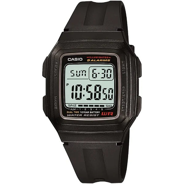 Casio Illuminator Black Silicone Strap Strap Black Dial Quartz Unisex Watch - F-201WA-1ADF