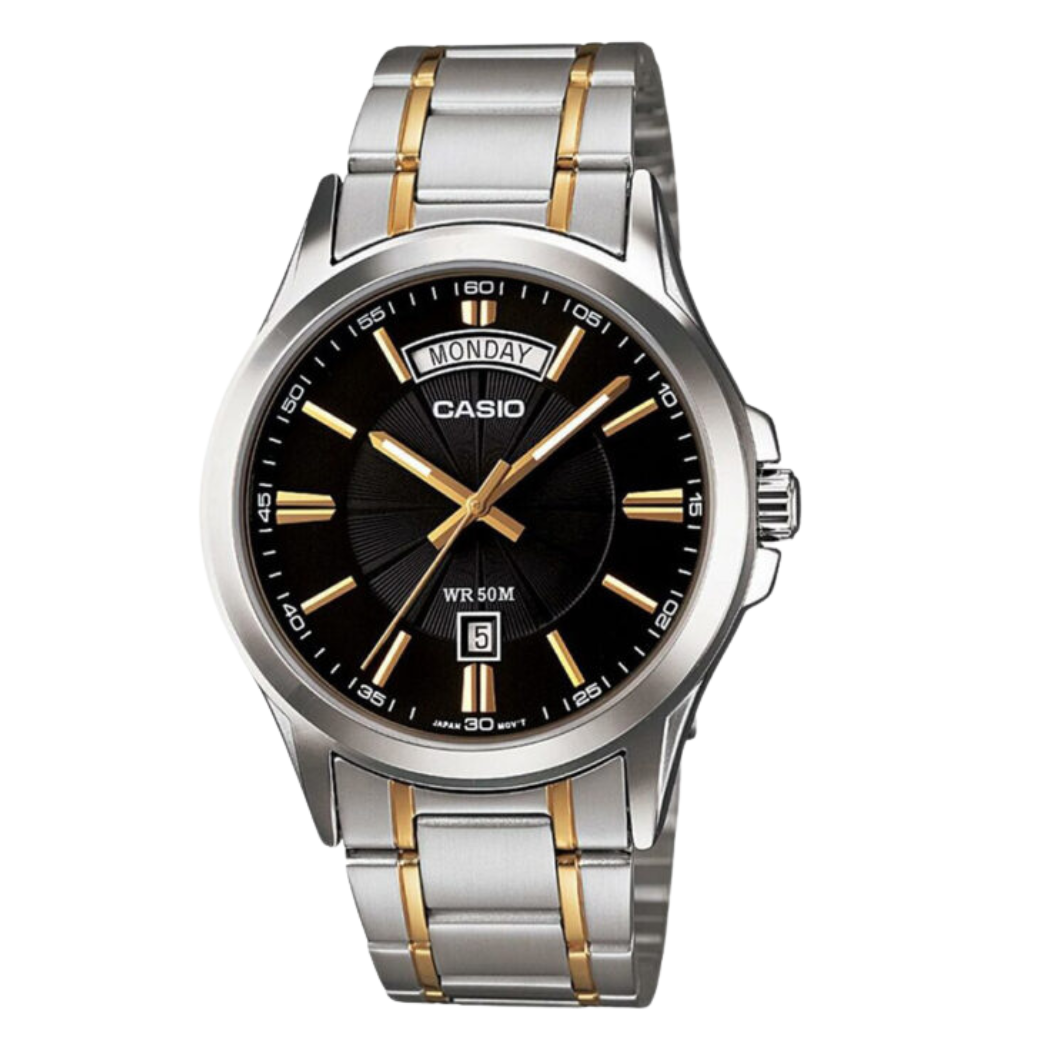 Casio General Two-tone Stainless Steel Black Dial Quartz Watch for Gents - MTP-1381G-1AVDF