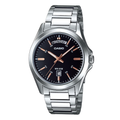 Casio Silver Stainless Steel Black Dial Quartz Watch for Gents - MTP-1370D-1A2VDF