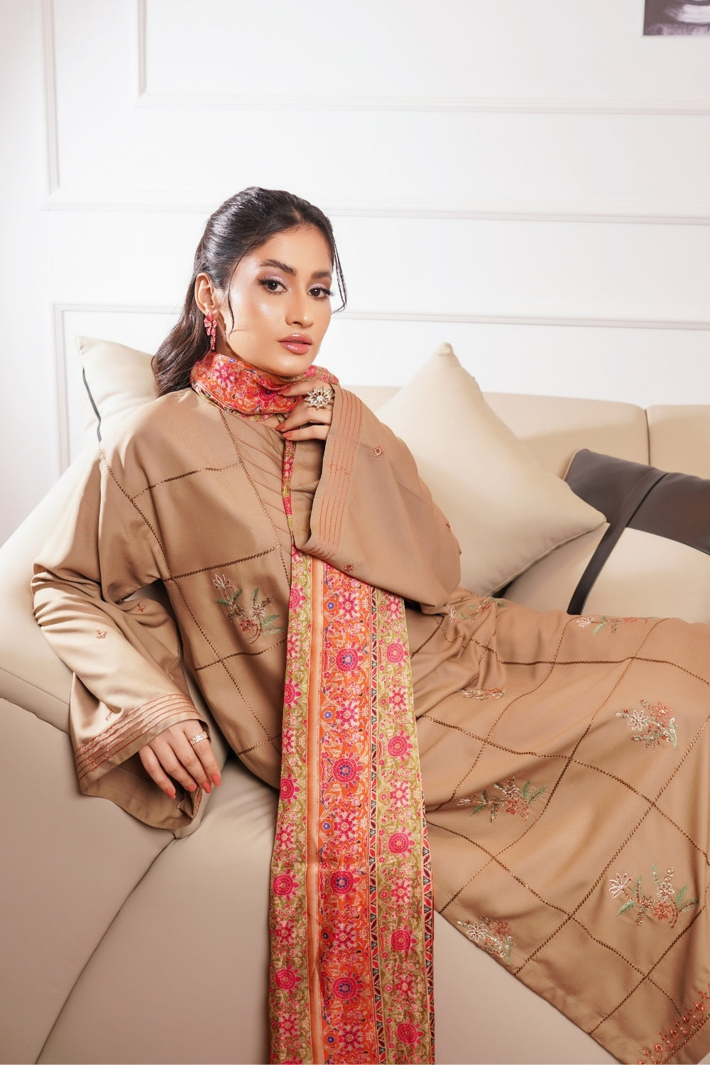 Modern Modesty By G Basics Gulmina Stitched 3 Piece Winter Suit-STONE GRAY (3PC)