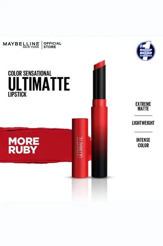 Maybelline New York Color Sensational Ultimate Matte Lipstick, 199 More Ruby