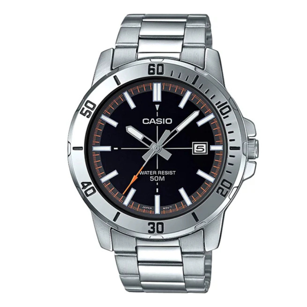 Casio Enticer Silver Stainless Steel Black Dial Quartz Watch for Gents - MTP-VD01D-1E2VUDF
