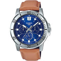 Casio Enticer Brown Leather Strap Blue Dial Quartz Watch for Gents - MTP-VD300L-2EUDF