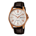 Casio Enticer Brown Leather Strap Silver Dial Quartz Watch for Gents - MTP-1384L-7AVDF