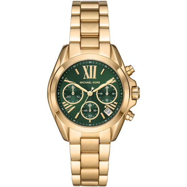Michael Kors Bradshaw Gold Stainless Steel Green Dial Chronograph Quartz Watch for Ladies - MK7257
