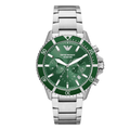 EMPORIO ARMANI Silver Stainless Steel Green Dial Chronograph Quartz Watch for Gents - AR11500