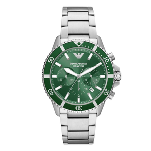 EMPORIO ARMANI Silver Stainless Steel Green Dial Chronograph Quartz Watch for Gents - AR11500