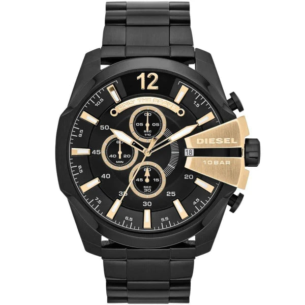 Diesel Mega Chief Black Stainless Steel Black Dial Chronograph Quartz Watch for Gents - DZ4338