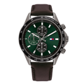 Tommy Hilfiger Miles Brown Leather Strap Green Dial Chronograph Quartz Watch for Gents - 1792017