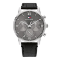 Tommy Hilfiger Sullivan Black Leather Strap Grey Dial Chronograph Quartz Watch for Gents - 1791883