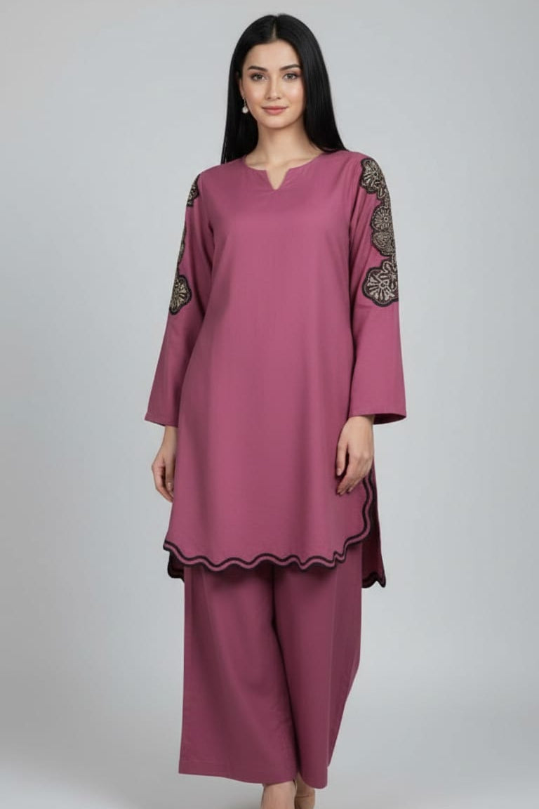 Amna Ali Nawaz Stitched 2 Pc Solid Embroidered Set - 7005