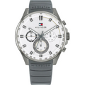Tommy Hilfiger Max Grey Silicone Strap Strap White Dial Chronograph Quartz Watch for Gents - 1791972
