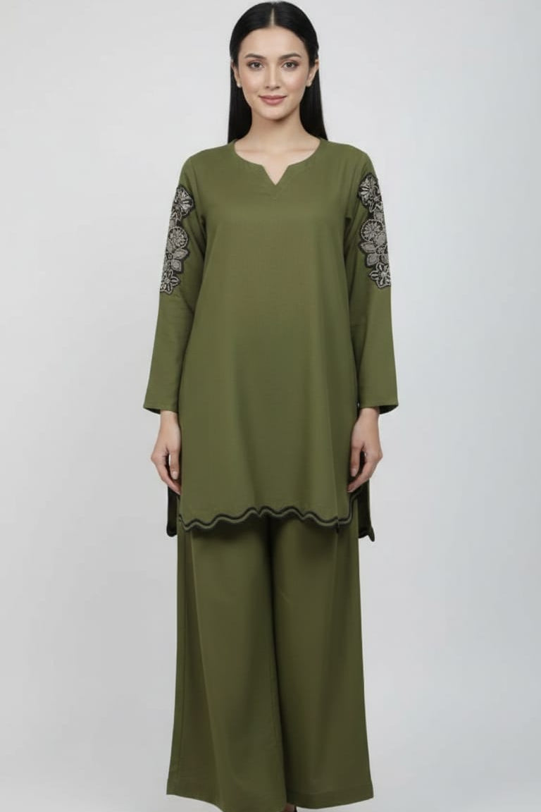 Amna Ali Nawaz Stitched 2 Pc Solid Embroidered Set - 7006