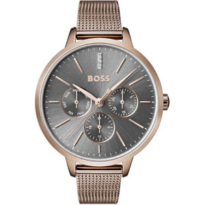 HUGO BOSS Symphony Gold Mesh Bracelet Grey Dial Quartz Watch for Ladies - 1502424