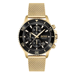 HUGO BOSS Admiral Gold Mesh Bracelet Black Dial Chronograph Quartz Watch for Gents - 1513906
