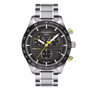 Tissot PRS 516 Silver Stainless Steel Black Dial Chronograph Quartz Watch for Men's - T.100.417.11.051.00