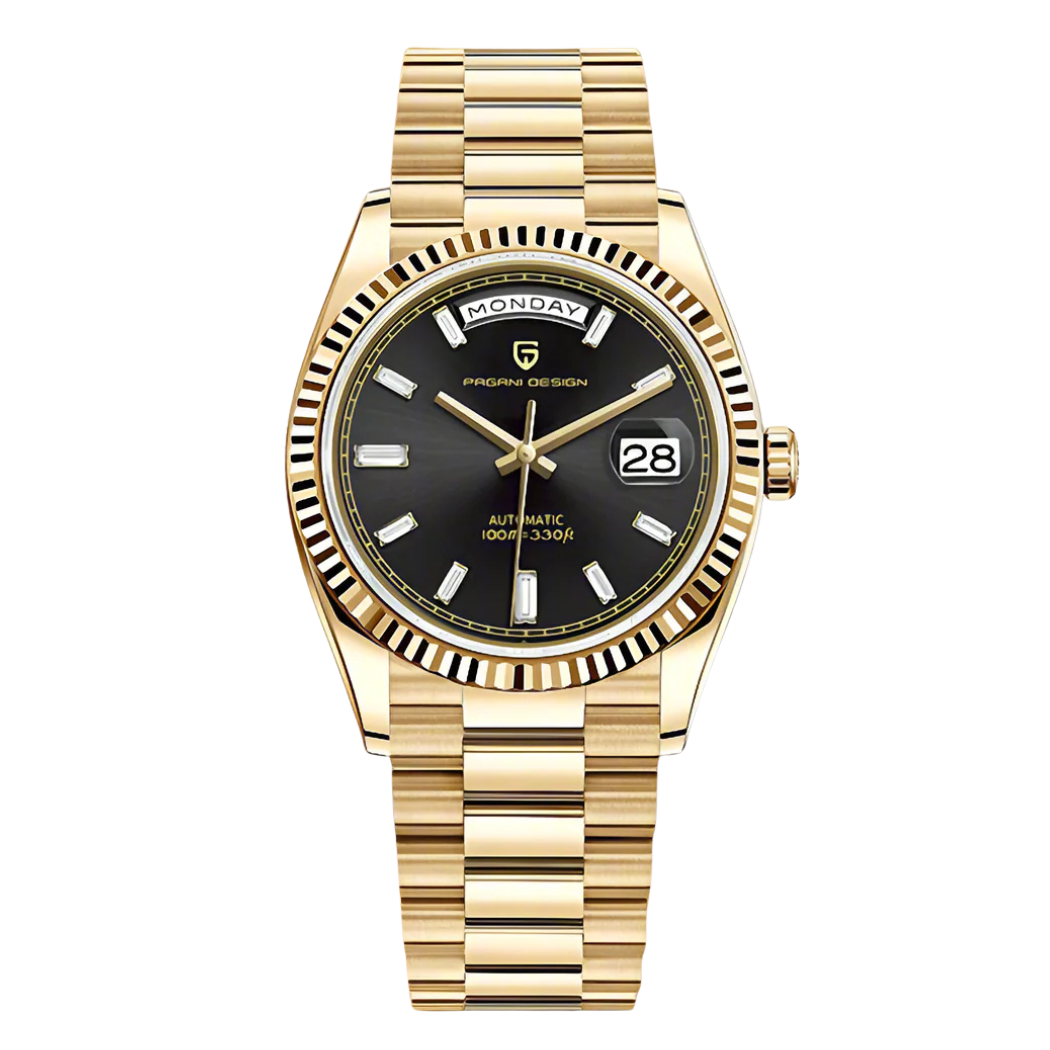 Pagani Design Gold Stainless Steel Black Dial Automatic Watch for Gents - PD1752