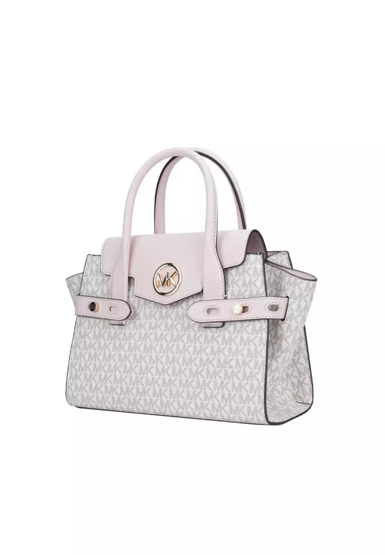 Michael Kors Carmen Small Logo and Leather Belted Satchel In Blush - 30SOGNMS1B