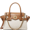 Michael Kors Carmen Small Logo and Leather Belted Satchel In Vanilla/Acorn - 30SOGNMS1B