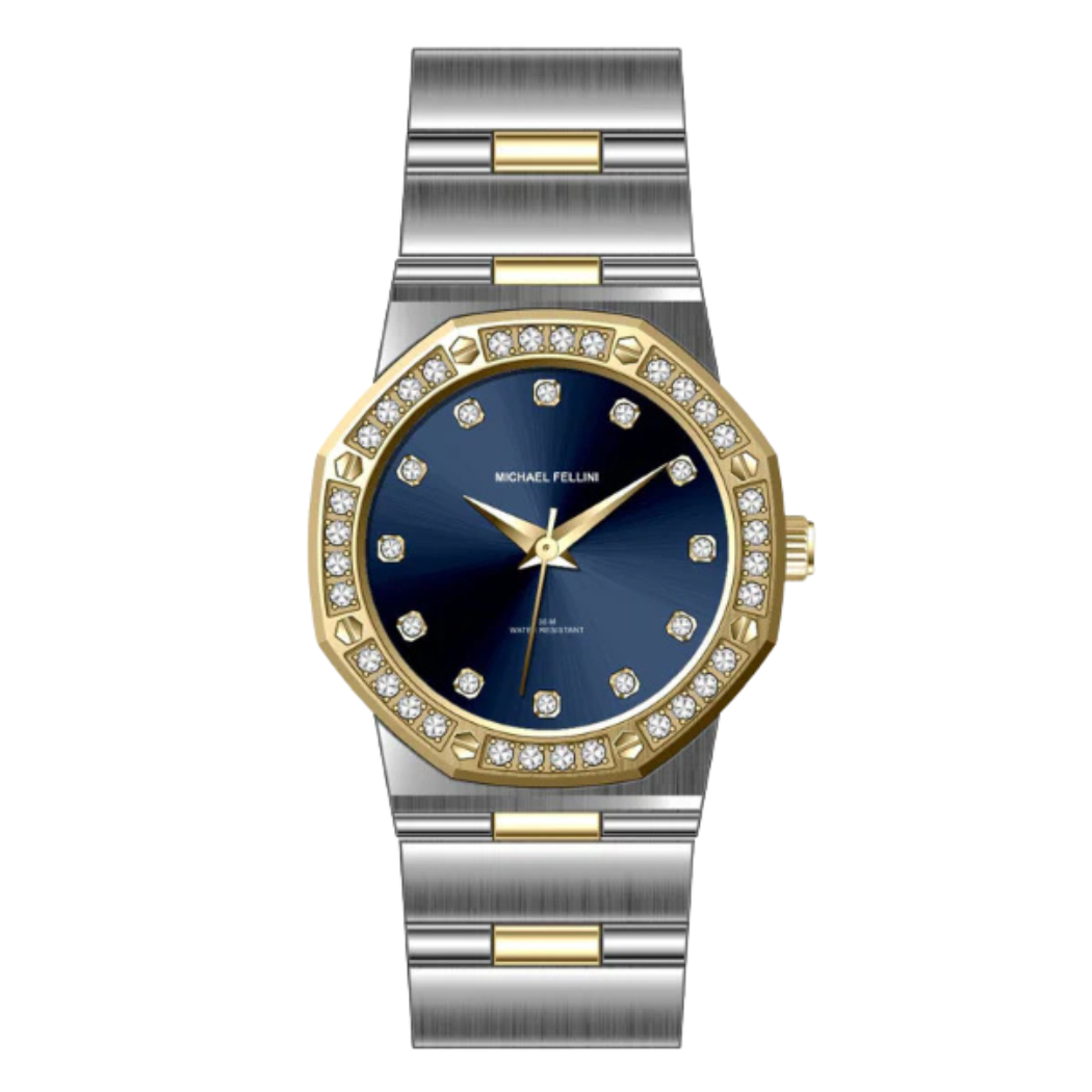 Michael Fellini Two-tone Stainless Steel Blue Dial Quartz Watch for Ladies - MF-2350-06