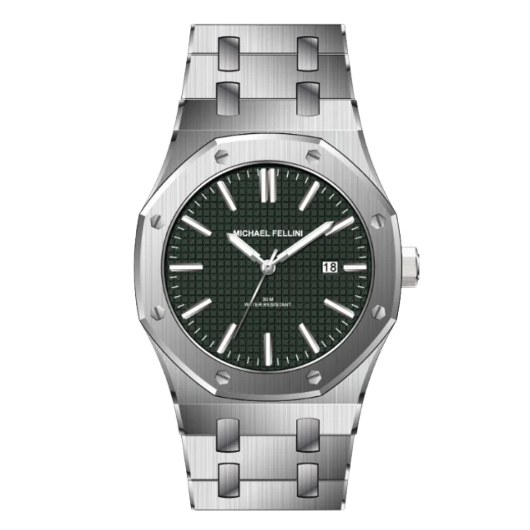 Michael Fellini Silver Stainless Steel Black Dial Quartz Watch for Gents - MF2366-03