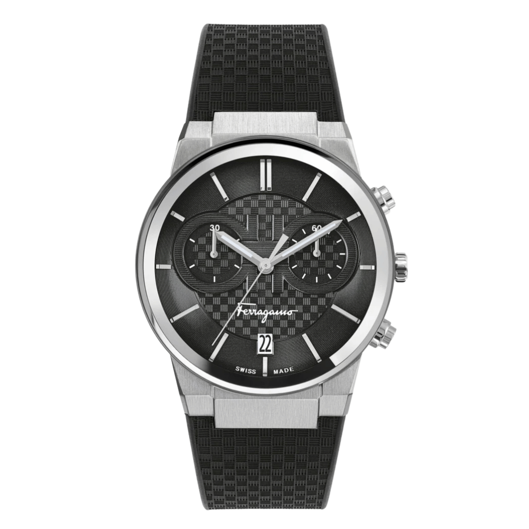 Ferragamo Sapphire Black Rubber Strap Black Dial Chronograph Quartz Watch For Gents - Sfme00121