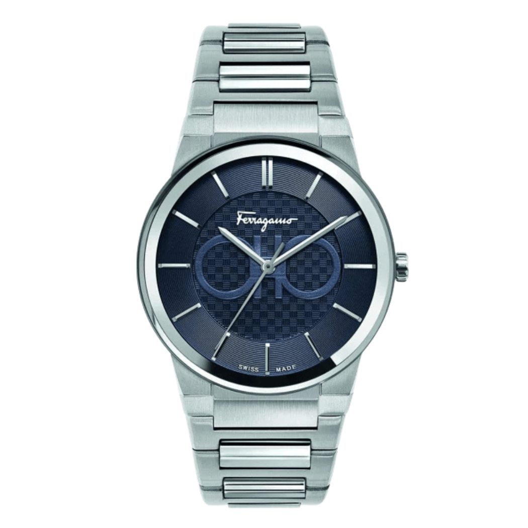Ferragamo Contemporary Sapphire Silver Stainless Steel Blue Dial Quartz Watch For Gents - Sfhp00620