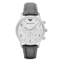 Emporio Armani Classic Black Leather Strap Silver Dial Chronograph Quartz Watch for Gents - AR1861