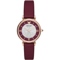 Emporio Armani Gianni T-Bar Burgundy Leather Strap Burgundy Dial Quartz Watch for Ladies - AR11487